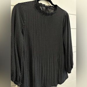 Adrianna Papell Black and White Polka Dot Blouse, Size Medium